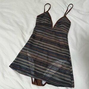 Striped Brown One-Piece Swimsuit